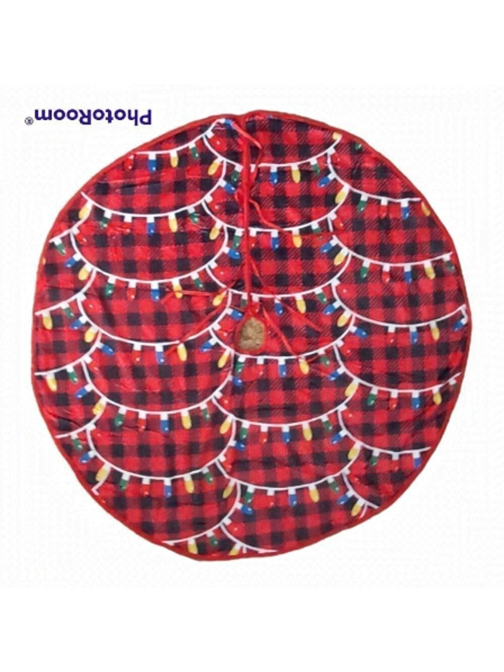 Large Red And Black Plaid Christmas Tree Skirt With Multi Colored Lights - 47 In